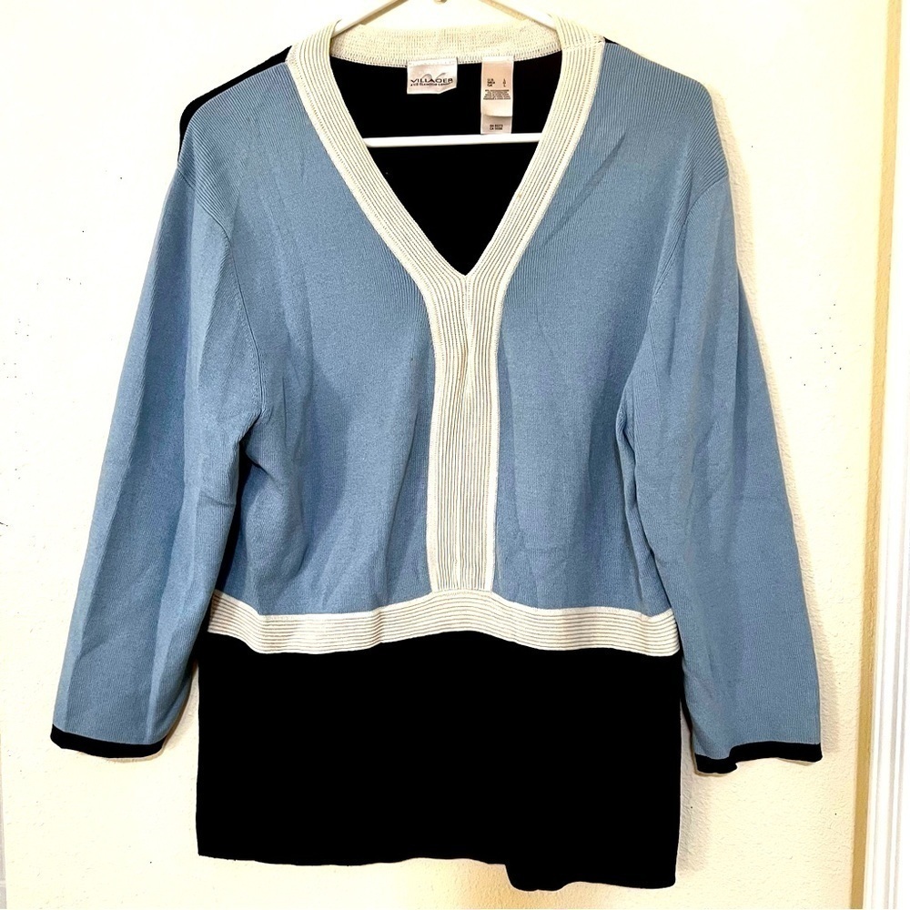Vintage VILLAGER LIZ CLAIBORNE Blue colorblock knit sweater women size L